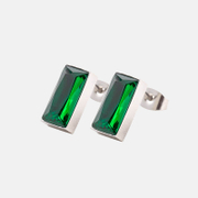 Rectangular Green Zircon Stainless Steel Geometric Stud Earrings