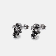 Punk Skull Gemstone Stainless Steel Stud Earrings