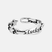 Vintage Lucky Letter Sterling Silver Chain Ring