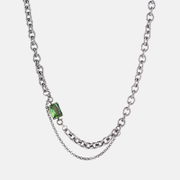 Simple Multicolor Stone Stitching Stainless Steel Chain Necklace