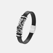 Bracelet simple en cuir et acier inoxydable motif serpent