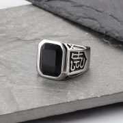 Stylish Black Stone Stainless Steel Ring