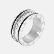 Simple Roman Numeral Stainless Steel Couple Ring