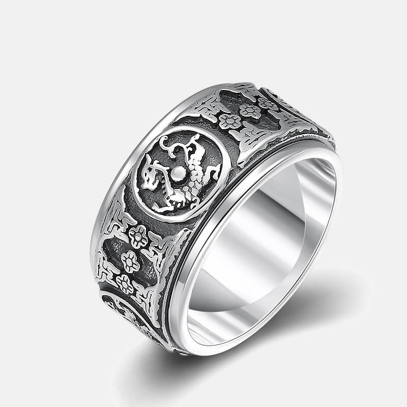 Four Great Beasts Sterling Silver Men's Spinner Ring - Rock & Spark