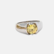 Anel de noivado minimalista de aço inoxidável com diamante amarelo