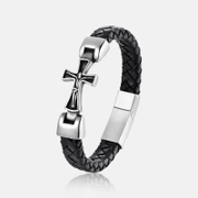 Crucifixion of Jesus Cross Stainless Steel Leather Bracelet