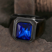 Simple Stainless Steel Gemstone Men's Ring