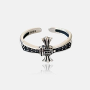 Offener Vintage-Ring aus Sterlingsilber mit Krone und Kreuz, Zirkon