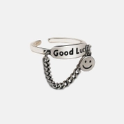 Simple Good Luck Chain Smiley Sterling Silver Ring