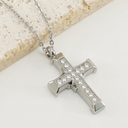 Simple Cross Diamond Stainless Steel Necklace
