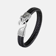 Pulsera de Cuero y Acero Inoxidable con Cabeza de Serpiente de Moda