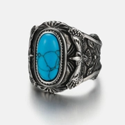 Vintage Blue Turquoise Eagle Stainless Steel Ring