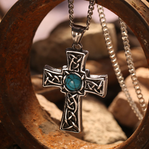 Jennifer's Turquoise Cross Necklace and Earring Set - Ad Crucem