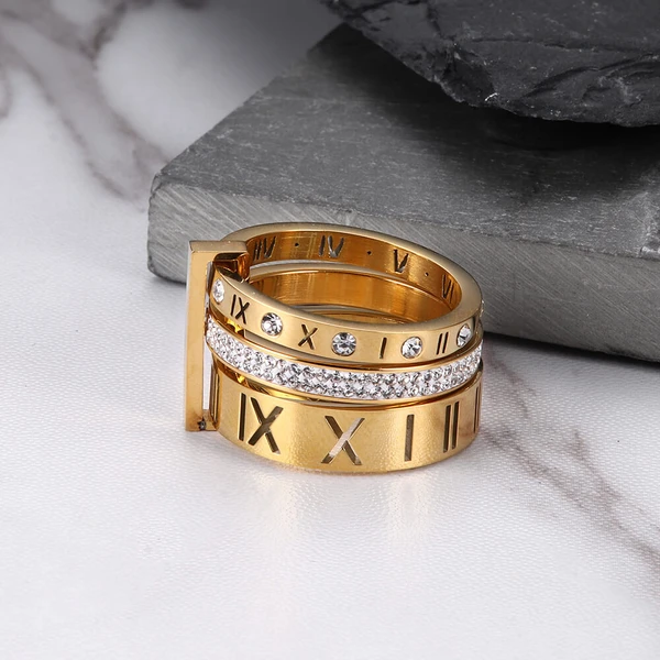 Classic Roman Numeral Stainless Steel Ring Rock Spark