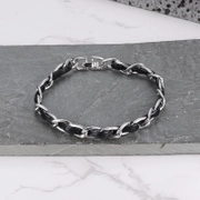 Black Chain Stainless Steel Leather Bracelet Necklace