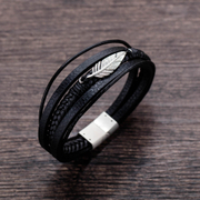 Feather Leather Stainless Steel Men's Bracelet