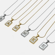 Square Shell Initial Stainless Steel Snake Chain Necklace