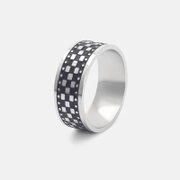 Square Checkerboard Stainless Steel Ring