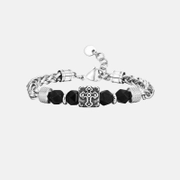 Bracelet croix en acier inoxydable avec perles à facettes noires