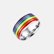 Anel de aço inoxidável do orgulho com listras da bandeira do arco-íris