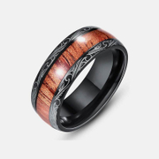 Fashionable Black Wood Grain Stainless Steel Ring
