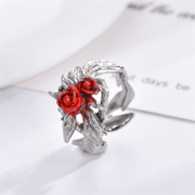 Simple Rose Vine Stainless Steel Open Ring