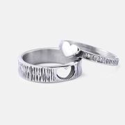 Saw Cut Texture Heart Shape Stainless Steel Wedding Ring