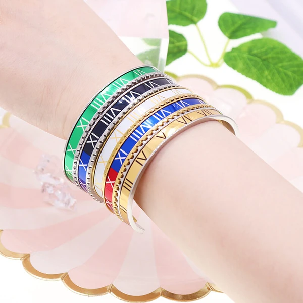 3 pz/set braccialetti in acciaio inossidabile Color oro con numeri romani  retrò coppia bracciale rigido