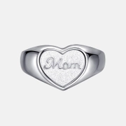 Anel de prata esterlina ajustável em formato de coração Letra Mãe