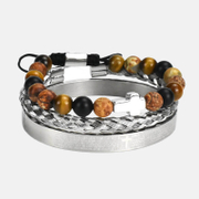 Natural Stone Cross Stainless Steel Braided Bracelet