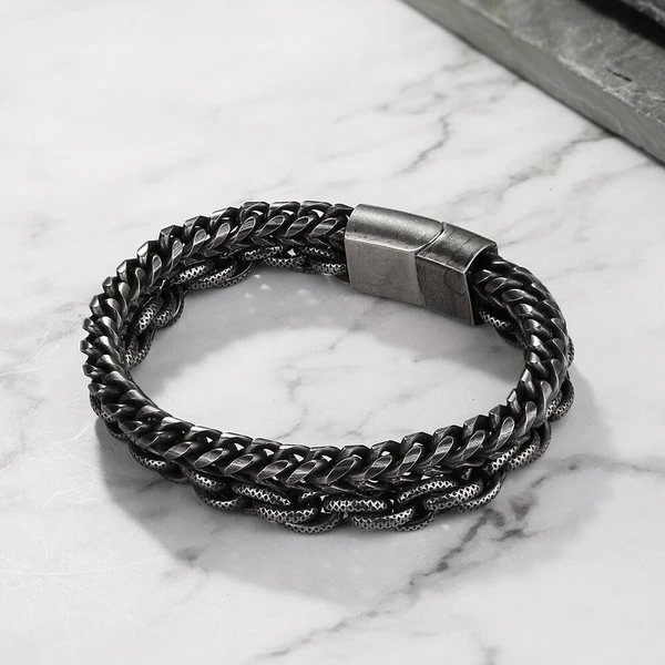 Double Layer Chain Stainless Steel Men's Bracelet Only 21 cm