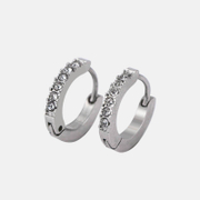 Minimalist Diamond-set Stainless Steel Hoop Earrings