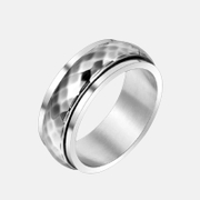 Simple Checkered Stainless Steel Spinner Ring