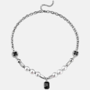 Collier de pierres précieuses en acier inoxydable avec perles élégantes