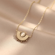 Gold Sunshine Inlaid Gemstone Stainless Steel Necklace