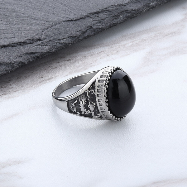 Buy The Crescent And Star Agate Stone Silver Ring | Ottoman Swords