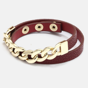 Cuban Chain Leather Wrap Alloy Bracelet