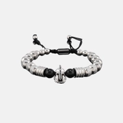 Bracelet tissé en acier inoxydable avec casque de chevalier vintage