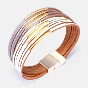 Multi-Layer Leather Wrap Magnetic Buckle Alloy Bracelet