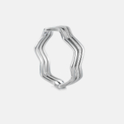 Anel feminino de aço inoxidável ondulado com 3 camadas