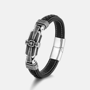 Simple Cross Stainless Steel Leather Bracelet