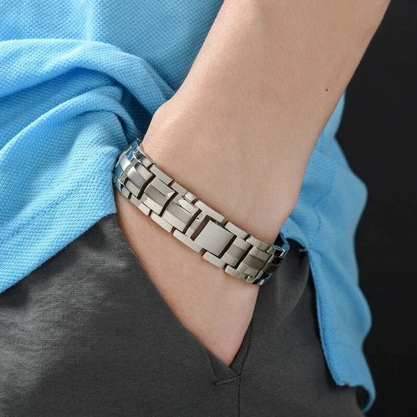 KYOSI Bracciale Magnetico Donna Con Foglie Argentate - Acciaio Inox 316L, Regolabile, Idea Regalo
