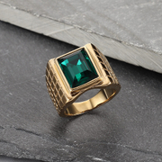 Rectangular Gemstone Stainless Steel Gold Ring