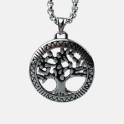Viking Tree of Life Stainless Steel Round Necklace