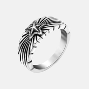 Engraved Lines Star Stainless Steel Ring
