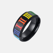 Roman Numeral Rainbow Flag Stainless Steel Ring
