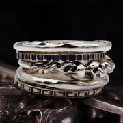Five Rings Stacked Sterling Silver Combination Men's Ring