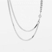 Rhombus Double Layer Stainless Steel Spliced Necklace