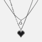 Simple Pixel Heart Double Layer Stainless Steel Necklace