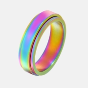 Simple Rainbow Gradient Stainless Steel Spinner Ring